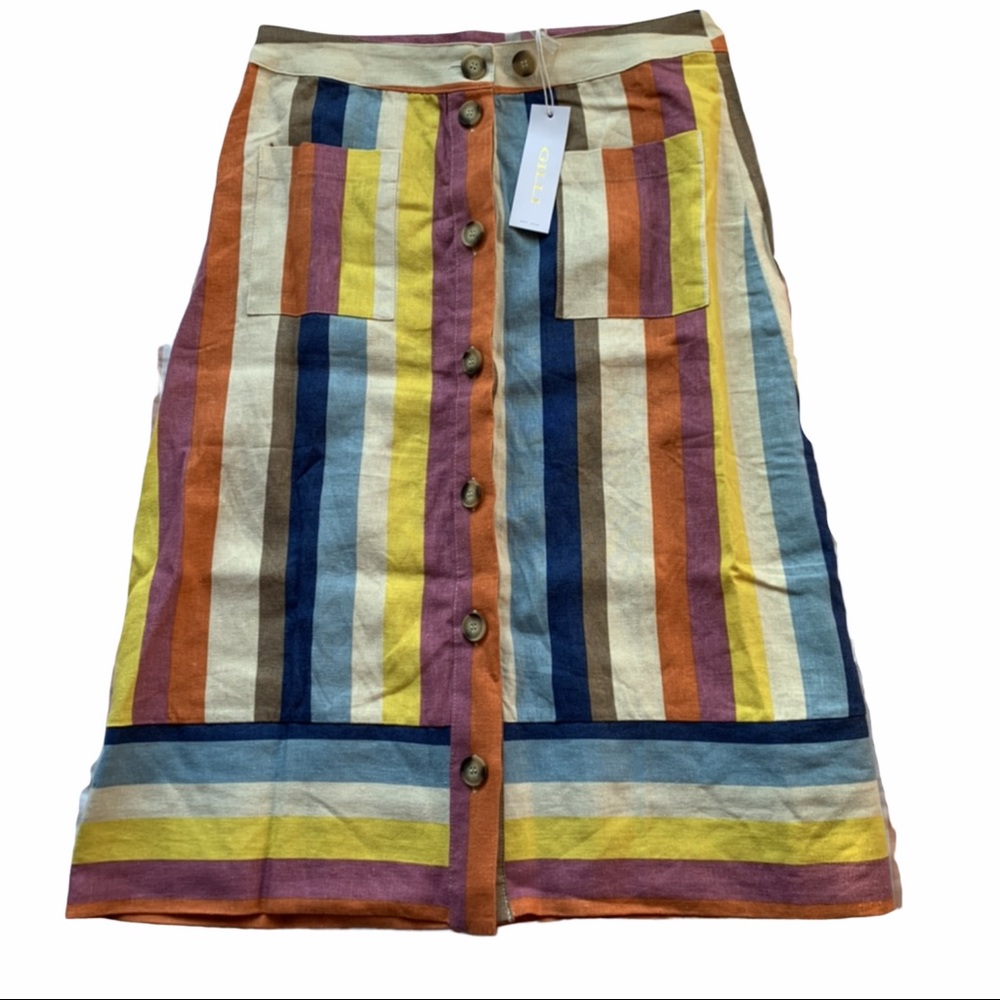 Gilli Linen Multicolor Striped Button Down Skirt M